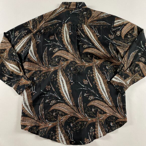 Vintage 90s Goouch Silk Shirt Men's Medium Paisley Abstract Baroque Long Sleeve - Picture 2 of 12